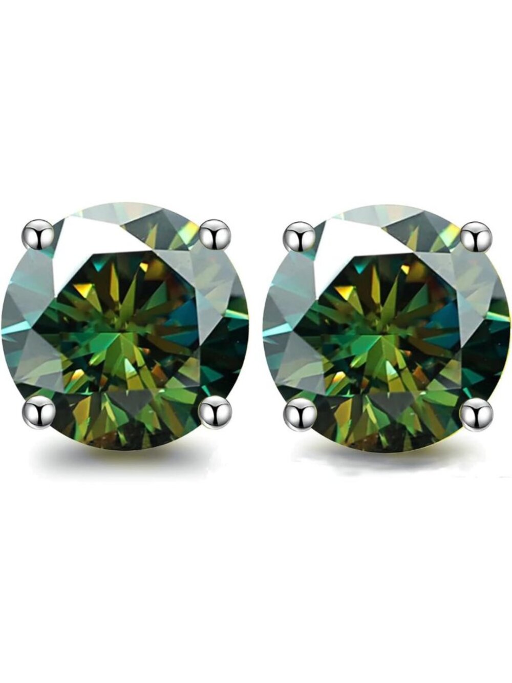 Green Moissanite Stud Earrings for Sensitive Ears, S925 Silver, Perfect Gift